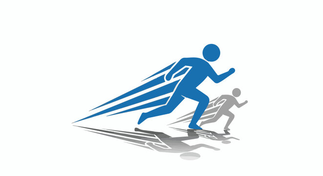A dynamic blue silhouette of a runner with speed lines