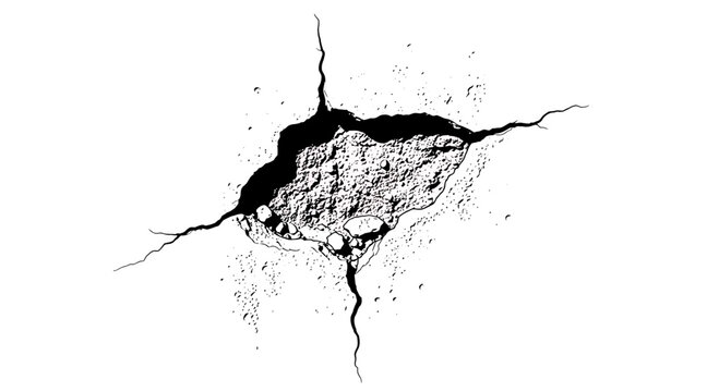 Cracked wall hole with spreading fractures and gritty texture