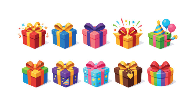 Colorful vector illustrations of gift boxes for celebrations and parties