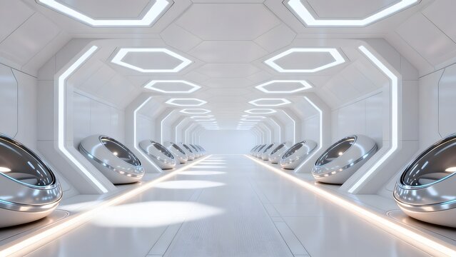 Futuristic corridor with pod chambers