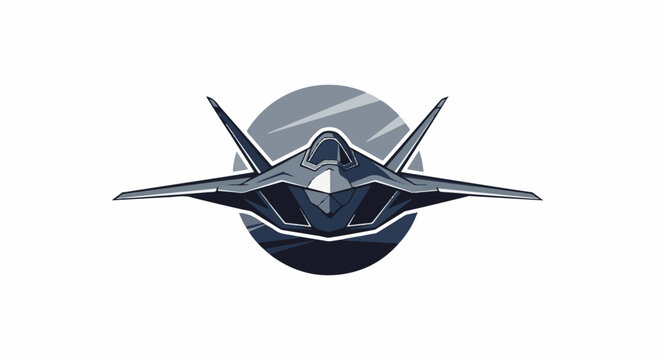 Modern stealth fighter jet icon with circular background