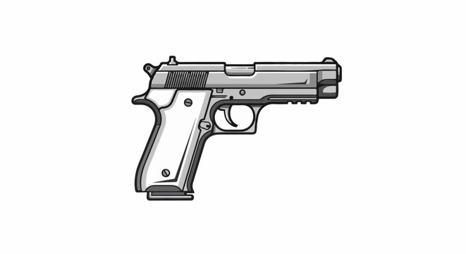 Monochrome illustration of a handgun with a white grip