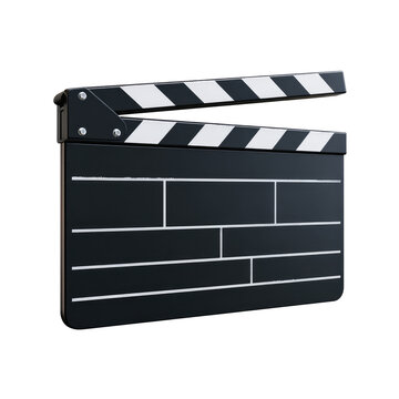 A three-dimensional illustration of a slate board used in filmmaking, featuring a rectangular shape with a hinged top section. The board is divided into sections