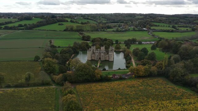 Aerial Drone View of Bodiam Castle, East Sussex, England