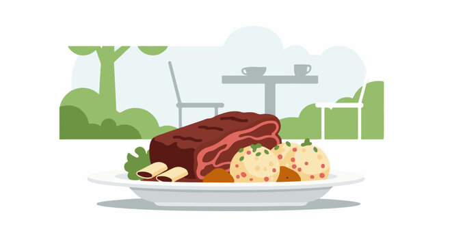 Savor a hearty beef rib meal with sides, outdoors at a cafe
