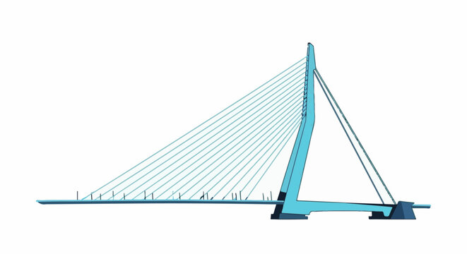 A modern cable-stayed bridge with a single pylon and blue cables