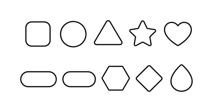 Collection of simple geometric shapes with rounded corners and outlines