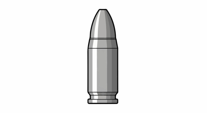 A monochrome illustration of a single bullet with a pointed tip