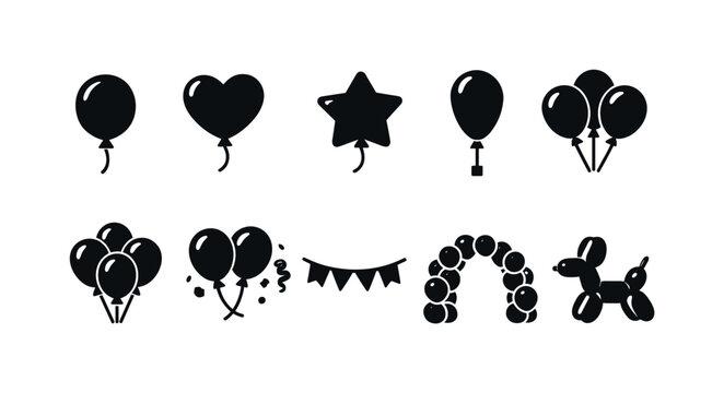 Collection of festive balloon icons for celebrations and parties