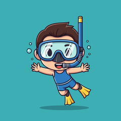 Cartoon Boy Snorkeling in Water. © Taufiq