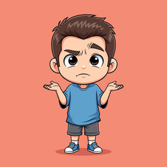 Cartoon Boy with Confused Facial Expression.