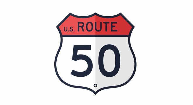 A red and white route sign with the number 50 in large black numbers