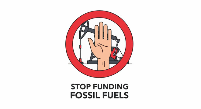 Hand in stop sign over oil pump with text