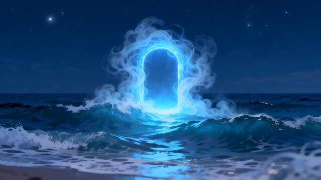 Mystical portal in ocean waves