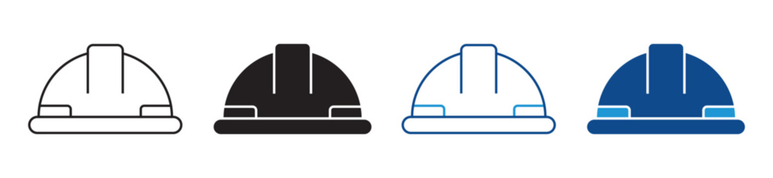 Hard Hat Icon Set Vector Flat and outline Design Construction Safety Collection