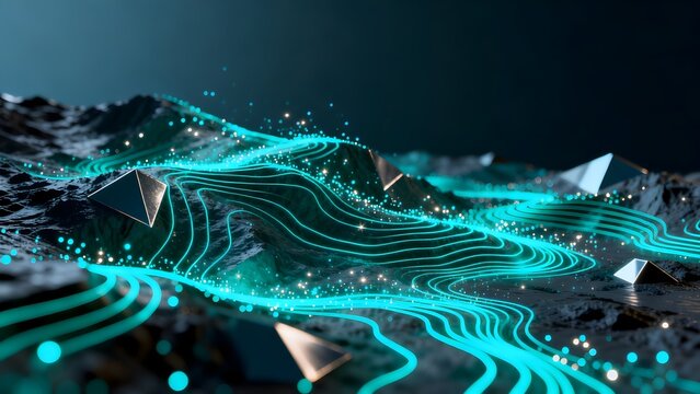 Abstract digital landscape with glowing lines