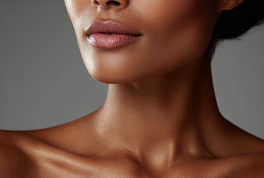 A woman's neck and shoulders showcasing smooth skin and natural contours