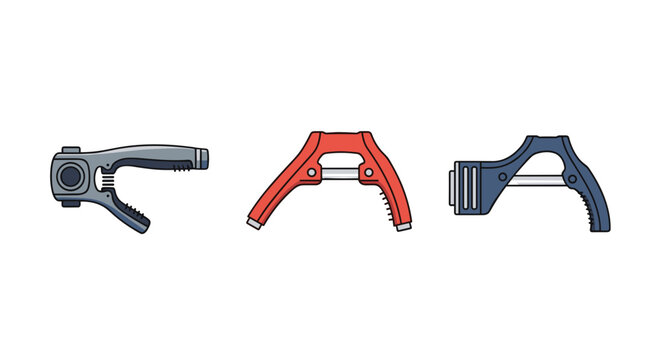 Vector illustration of diverse hand grippers. Tools for strength training, grip improvement, and forearm muscle development