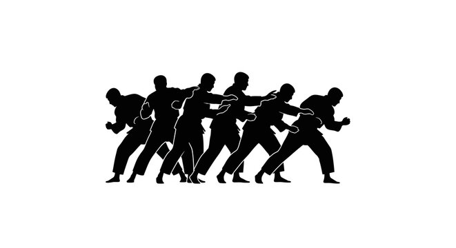Martial Arts Silhouette: Group Performing Karate Moves
