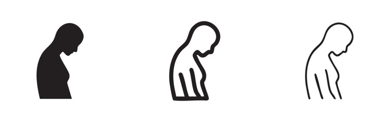 Obraz premium Sad or depressed person icon set. Human suffering or grief symbol in solid, outline, and hand-drawn styles.