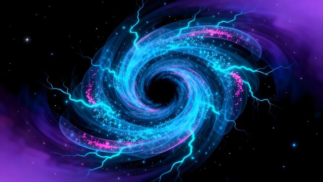 Colorful space vortex with lightning
