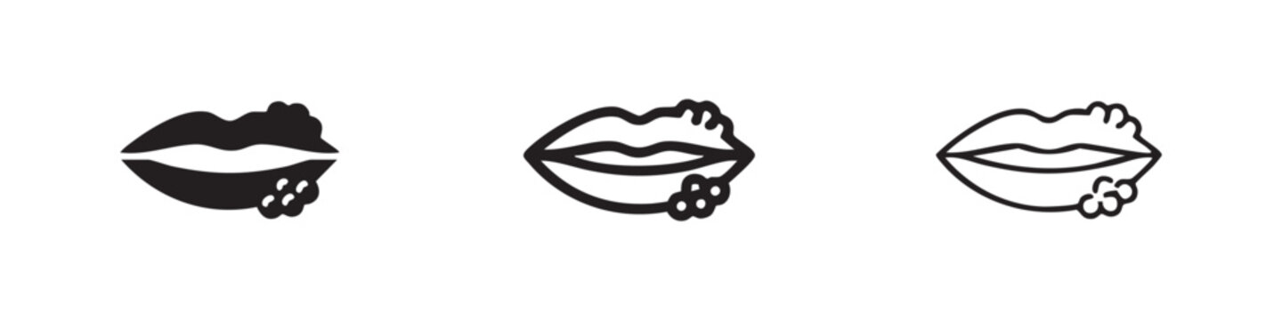 Lips with cold sores icon set. Herpes outbreak on mouth. Medical and health condition related to dermatology.