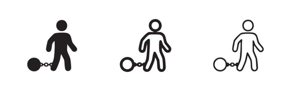 Person with ball and chain icon set - Symbol of imprisonment or burden