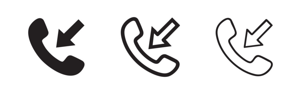 Incoming call phone icon set, representing a received or inbound telephone communication.