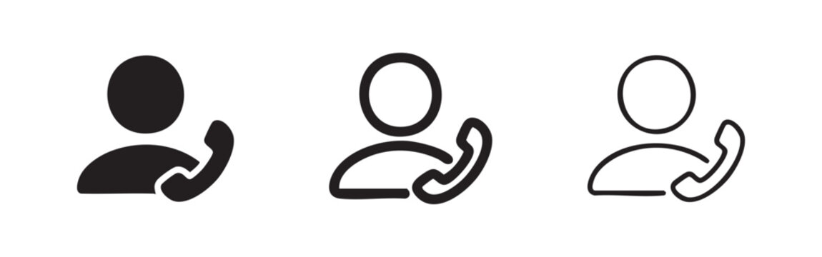 Person on phone call icon set, depicting a user or customer service representative in communication.