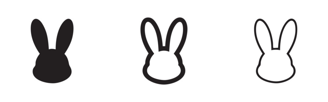 Rabbit or bunny head icon set, symbolizing Easter, pets, or wildlife in a simple design.