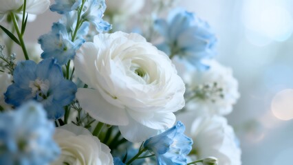 Fototapeta premium White and blue flowers in bouquet
