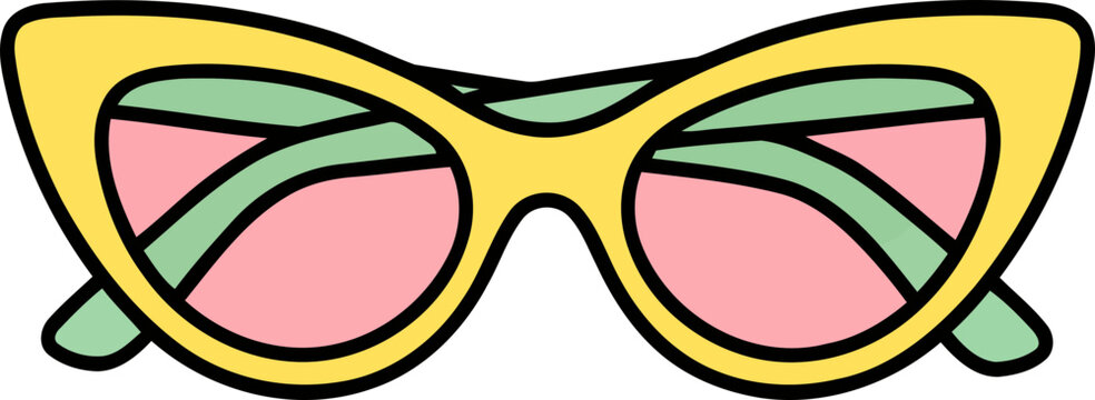 Vibrant yellow cat eye sunglasses with pink and green lenses