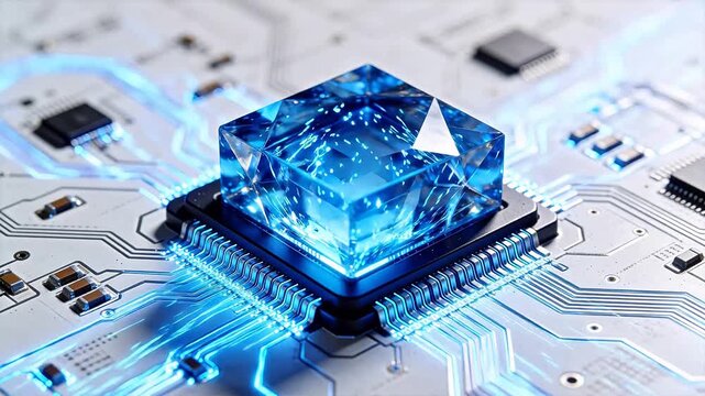Blue crystal on circuit board
