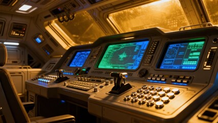 Fototapeta premium Futuristic spacecraft cockpit interior