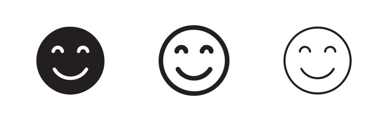 Fototapeta premium Set of smiley face icons: solid, outline with border, and simple outline.