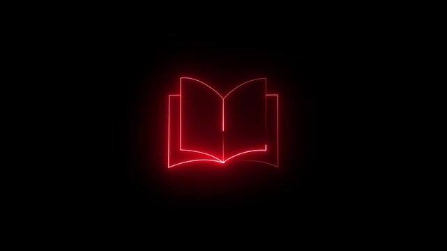 Neon Book Icon Animation. Futuristic Glowing Education Symbol Motion Graphics Background