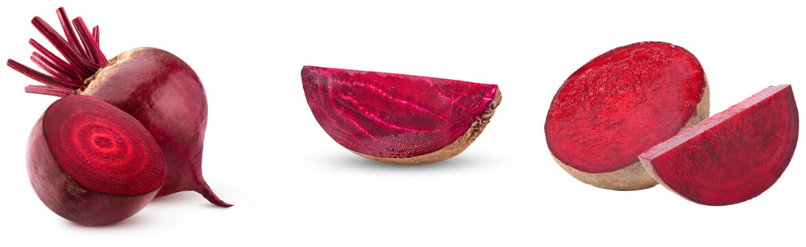 Whole beet and cut beet slices isolated on transparent background