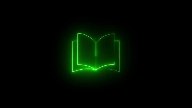 Neon Book Icon Animation. Futuristic Glowing Education Symbol Motion Graphics Background