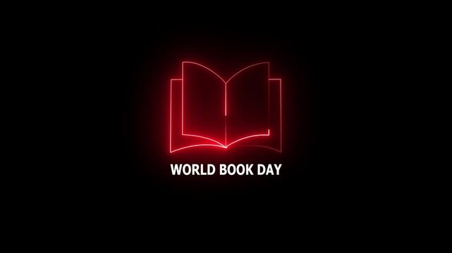 Neon Book Icon Animation. Futuristic Glowing Education Symbol Motion Graphics Background