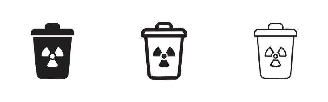 Set of radioactive waste bin icons