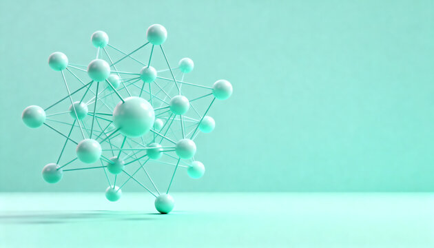 futuristic 3d diagram of a neural network being decoded with floating spheres and connecting lines in a better soft pastel color palette with large copy space