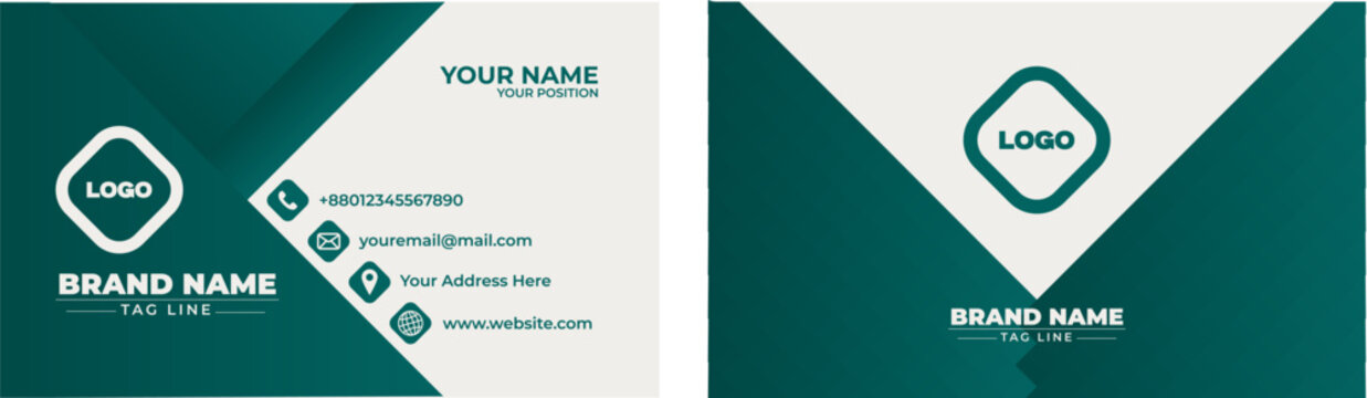 Modern Green Geometric Business Card Template with Clean Corporate Style
