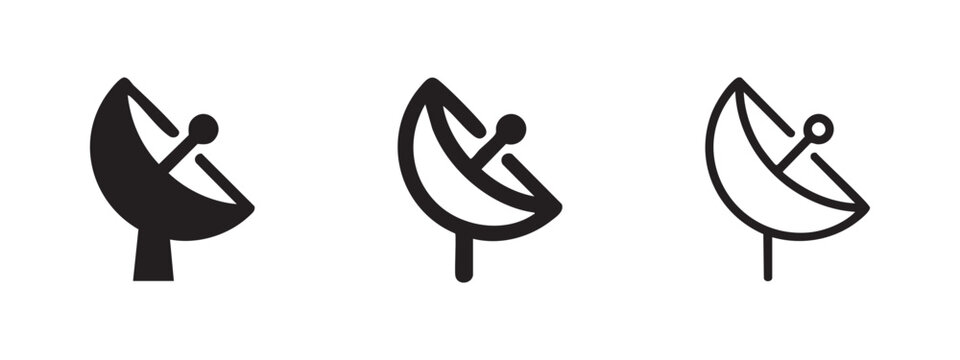 Satellite dish icon set, communication and technology symbols