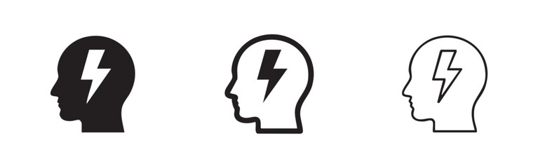 Idea inspiration lightning icon set, brainstorm energy glyphs, creative thought vector illustration. © liubomir118809