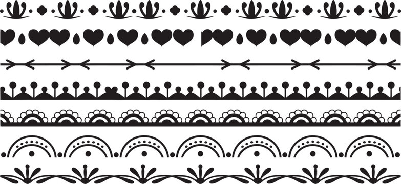 A set of vintage vector borders and floral ornament frames featuring ornate black lace patterns, decorative scrolls, and seamless flower design elements for elegant art illustration