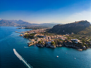 Fototapeta premium Sant'Elia Bay and Cape Zafferano. Pearl of Sicily and the Mediterranean. Magnificent Italy. View from above.