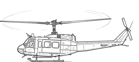 Vintage helicopter sketch illustration with detailed military aircraft engraving isolated retro vector artwork design © Jahangir