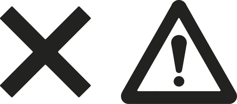 Validation icon set, clean black vector symbols including approval rejection and warning icons isolated for web app and interface graphics.