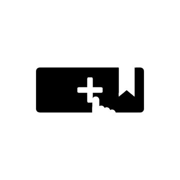 Black and white plus sign symbol.