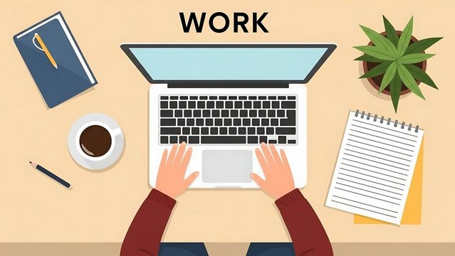 Person working on laptop computer desk.